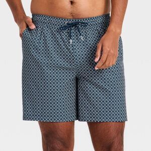 Men's 7'' Swim Trunks with Boxer Brief Liner - Goodfellow & Co Navy Geo XXL